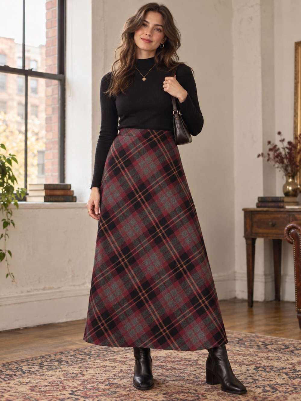 Chadwicks Plaid Wool Blend Maxi Skirt 12 Dark Academia 90s Grunge